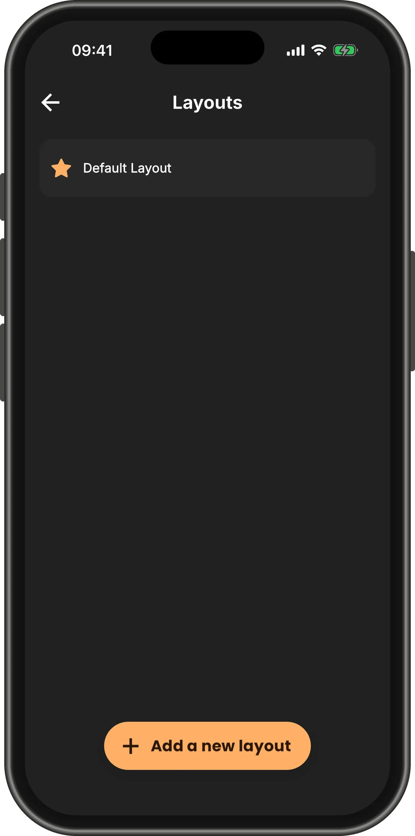 The Layouts screen with the Default Layout, marked with a star.