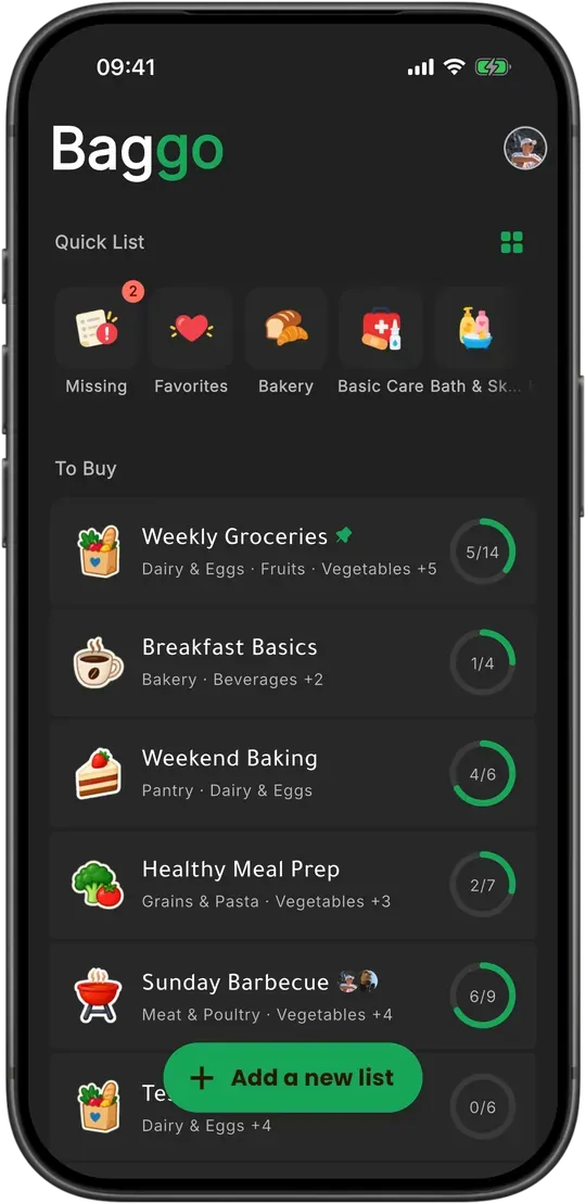 Baggo's home screen in dark mode with the Riyadh colour scheme.