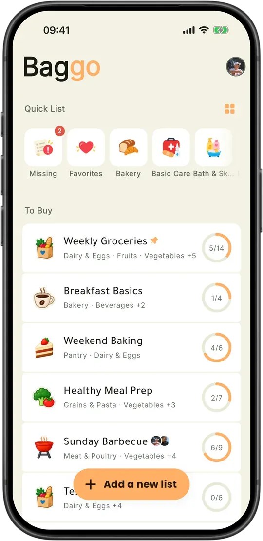 Baggo's home screen in light mode with the Default colour scheme.