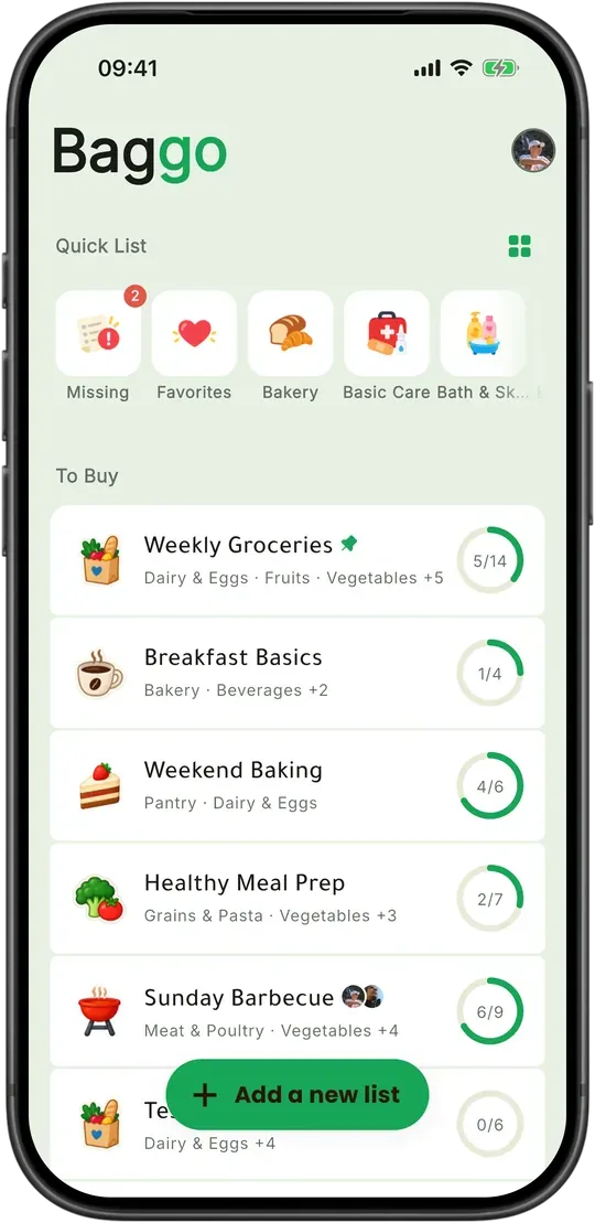 Baggo's home screen in light mode with the Riyadh colour scheme.